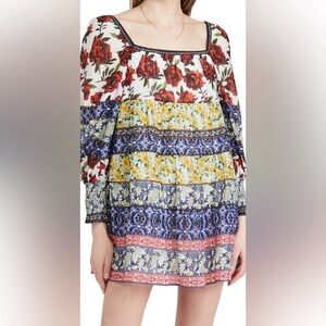 Alice + Olivia Rowen Floral Patchwork Puff Sleeve Tunic Dress